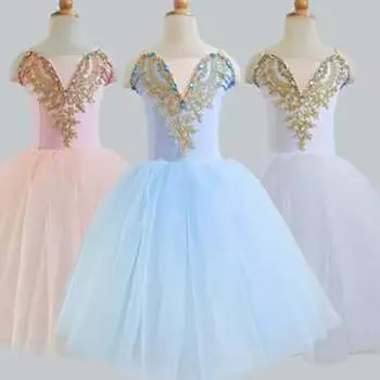 Балетное платье-пачка для девочек, гимнастический купальник, белые длинные балетные платья, танцевальный костюм принцессы-балерины для девочек, платье для дня рождения 160cm белый