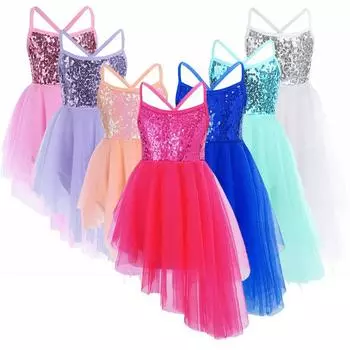 Балетное платье-пачка с блестками для девочек, детское фатиновое трико для лирического танца, гимнастики, платье для балерины, танцевальная одежда 3-4 Years оранжевый