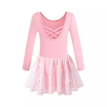 Балетное трико для девочек, платье-комбинезон с открытой спиной, блестящая юбка S 2-3Y