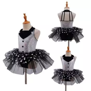Балетное трико для девочек с открытой спиной, платье с блестящей юбкой, детские блестящие костюмы для гимнастики, латинского джаза 5-6 Years