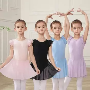 Балетные платья для девочек, юбка-пачка с коротким рукавом, балетная одежда, гимнастическое танцевальное платье, балетный костюм для детей, балет Y19 110 чёрный