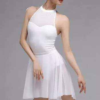 Балетные танцевальные цельные топы для взрослых женщин летние без рукавов с бретелью через шею одежда для художественных экзаменов практика сетчатая строчка гимнастическая одежда топы XXL белый