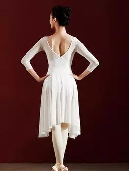 Балетный феящийся купальник с юбкой из белого тюля для взрослых для практики Large белый