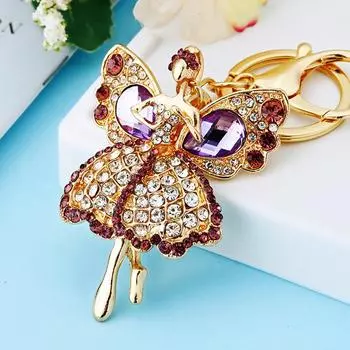 Балетный самоцвет Красивый ангел Брелок Премиальное металлическое кольцо для ключей Восхитительный подарок для различных особых случаев Gem Angel Purple