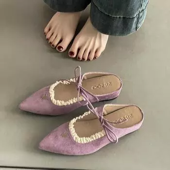 Балетный стиль конфетного цвета сумка голова полудрагоценный 2025 лето новый нишевый Мэри Джейн сандалии носить педали тапочки 35 чёрный