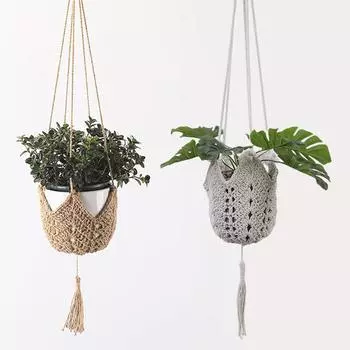 Балкон с кисточкой, вешалка для растений ручной работы, корзины, держатель для цветочных горшков, завязанная подъемная веревка белый