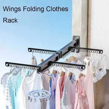 Балконная складная сушилка для белья, настенная телескопическая сушилка для белья, вешалка для одежды, вешалка для одежды в помещении чёрный