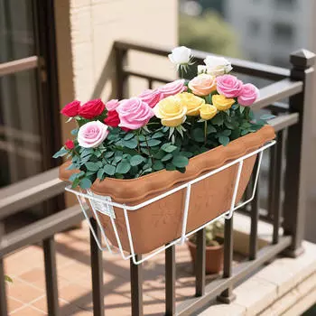 Балконный перила цветочный горшок с поддоном и полкой для улицы brown and white