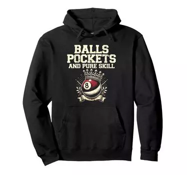 Ball Pocket and Pure Skill Billiard Cue Pool Snooker Hoodie чёрный