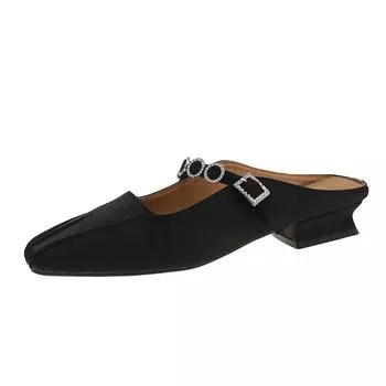 Ballet baotou half slippers, women wear new French fairy, rhinestone, Mary Jane cool slippers in summer 35