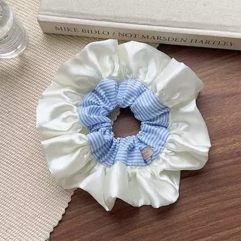 Ballet Cream Satin Blue Striped Large Intestine Hair Band Women s Versatile Hair Rope Tie Hair Rubber Band Extra Large Headband