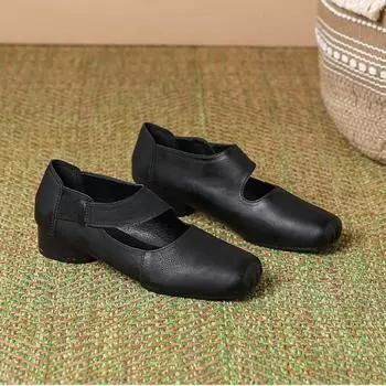Ballet Dance Shoes Women 2024 New French Thick Heels Shallow Mouth Square Head Retro Mary Jane Shoes for Women Elastic Band 35