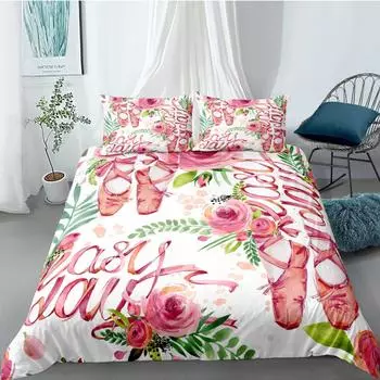 Ballet Duvet Cover Set King Microfiber Ballet Accessory Shoes Dress Bedding Set For Girls Rose Leaves Summer Style Quilt Cover EU single(135x200cm)