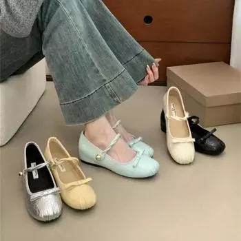 Ballet Flat Shoes Fashion Female Footwear Casual Sneaker Round Toe Flats Comfortable Dress Shoes Retro Leisure Mujer 35 серебряный