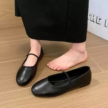 Ballet Flats New Spring and Autumn Soft Bottom French Mary Jane Elegant Women s Shoes Shallow Mouth Kawaii Ladies Shoes 35 чёрный