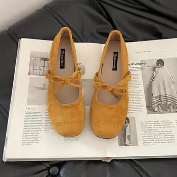 Ballet light mouth bow girls flats autumn one word comfortable buckle versatile Mary Jane single shoes 35