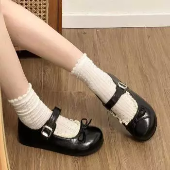 Ballet round head Mary Jane shoes autumn new bow buckle small leather shoes student 35