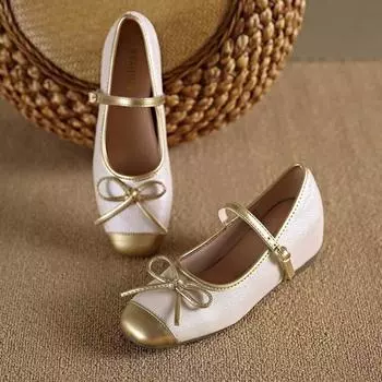 Ballet Shoes Inner Height Increase of 5cm Golden Summer Women s Outdoor French Style New Butterfly Bow Single Shoes 35