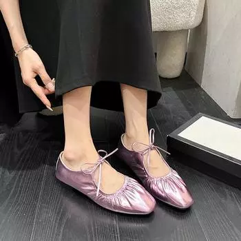 Ballet Shoes Woemn Mary Jane Lace Square-toe Flats Dress Shallow Comfortable Chaussure Femme Autumn New Lolita Zapatillas Mujer 35 розовый