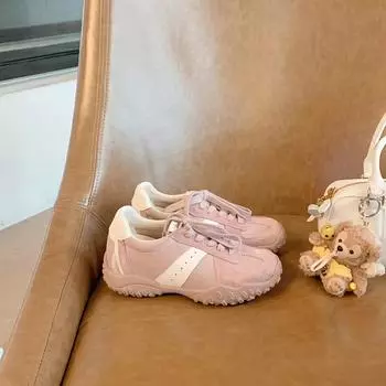 Ballet style 7cm inner height increase Forrest Gump shoes round head lace-up sports dad shoes thick sole soft sole casual German training board shoes 35