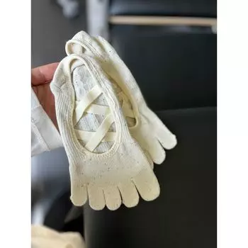 Ballet Style Five-Finger Yoga Socks Pilates Non-Slip Toe Socks Pure Cotton Sweat-Absorbent Sports Fitness Socks for Women Five Finger Ballet-Mibai Pair