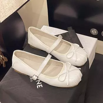 Ballet style flat-soled single shoes women s summer new with skirt soft sole one-button silver Mary Jane shoes 35