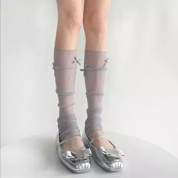 Ballet Style JK Calf Long Socks Sweet Mid Calf Stockings Elastic Open Toe Socks Women чёрный