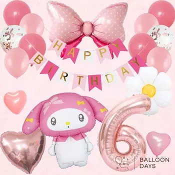 BALLOON DAYS Набор украшений на день рождения Моя мелодия Воздушный шар Моя мелодия Воздушный шар С ДНЕМ РОЖДЕНИЯ Гирлянда Sanrio Украшение на день рождения Головокружительная лента Цифра для взрослых