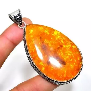 Ювелирное украшение ручной работы из балтийского янтаря с посеребрением 925 пробы 2,72 дюйма 2.72 оранжевый