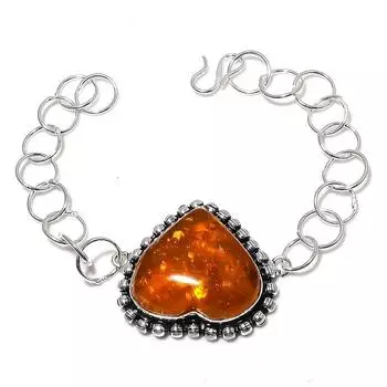 Baltic Amber Gemstone Handmade 925 Sterling Silver Bracelet 7-8 J8R66