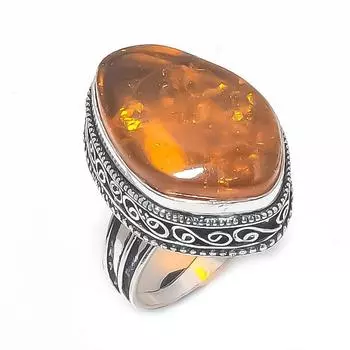 Baltic Amber Gemstone Handmade 925 Sterling Silver Jewelry Ring Size 9 w7g04