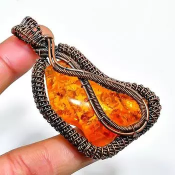 Ювелирный кулон из балтийского янтаря ручной работы в виде медной проволоки 2,56 дюйма 2.56 оранжевый