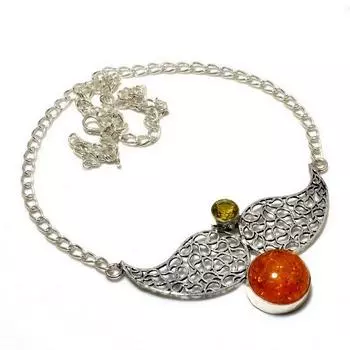 Балтийский янтарь, цитрин, 925 проба, посеребренное ювелирное ожерелье, 18 дюймов 18 оранжевый