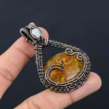 Балтийский янтарь, драгоценный камень, чистая медная проволока, обернутая подвеской ручной работы, ювелирное изделие для новогоднего подарка 2.60 Inches оранжевый