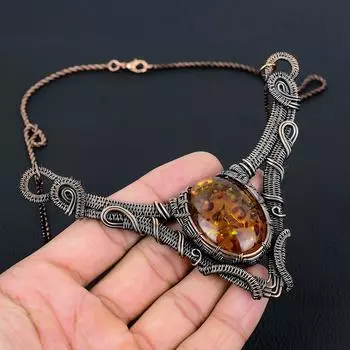 Балтийский янтарь, драгоценный камень, чистая медная проволока, обернутое ожерелье ручной работы, ювелирные изделия для нее 18 Inches оранжевый