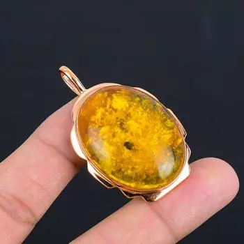 Балтийский янтарь, драгоценный камень, медные украшения ручной работы, удивительный кулон для женщин 2.17 Inches оранжевый