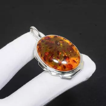Балтийский янтарь, драгоценный камень, подвеска из стерлингового серебра 925 пробы ручной работы, овальная подвеска из драгоценного камня для подарков, ювелирные изделия ручной работы, подарки для женщин 1.96 оранжевый