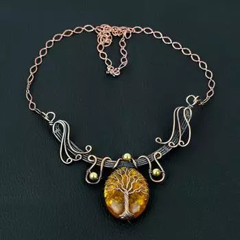 Балтийский янтарь, драгоценный камень ручной работы из чистой медной проволоки, ювелирное ожерелье для любви 18 Inches жёлтый