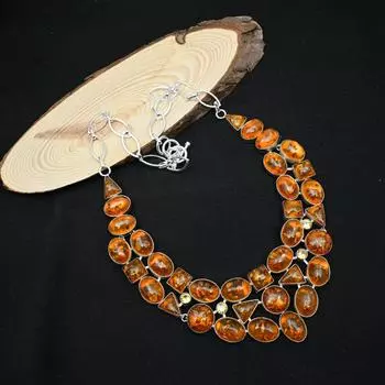 Балтийский янтарь, ожерелье с драгоценным камнем цитрин, ювелирные изделия ручной работы, дизайнерское ожерелье из стерлингового серебра 925 пробы, восхитительные ювелирные изделия для подарка на день рождения Adjustable With 18 Inches жёлтый