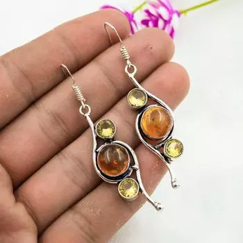 Балтийский янтарь, ювелирные изделия из драгоценных камней цитрин, серьги ручной работы из цельного серебра 925 пробы для женщин, серьги для любви 2.44 Inches жёлтый