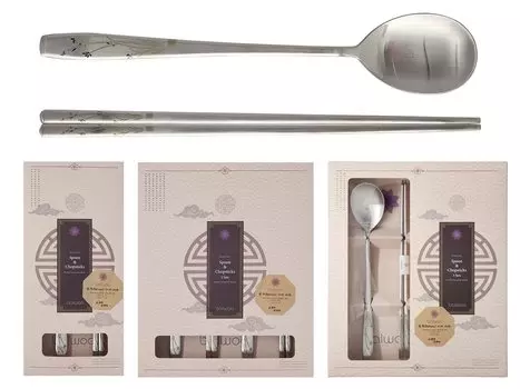 Balwoo Orchid Ink Painting Design Spoon Chops Set Корейский стиль Ложка для риса Железные палочки для еды Железная ложка SUS304 Нержавеющая сталь сатинированная отделка