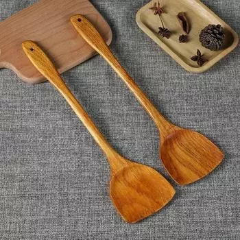 Bamboo and Wood Shovel Chinese Kitchen Spatula 39cm Non Stick Pan Long Handle Wooden Shovel Kitchen Cooking Tools Spatula коричневый
