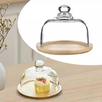 Подставка для торта из бамбука с куполом, держателем для тарелок, для хранения еды, сервировки десертов на кухне for 2in Cake