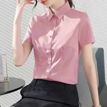 Bamboo Fiber Real Estate Professional White Shirt Pink Short Sleeve Shirt M