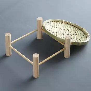 Bamboo Fruit Storage Basket Hand-woven Drain Tray Home Tea Tray Kitchen Storage Rack Retro Home Decoration Desktop Ornaments
