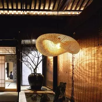 Bamboo Hand Weaving Pendant Lights 80cm Hanging LED Ceiling Lamp Chandelier Fixture Rattan Hand Craft Woven Home Bedroom Decor NO BULB