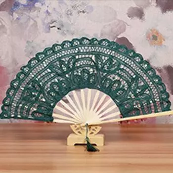 Bamboo Handle Embroidered Folding Fan Hand Held Dance Fan Vintage Lace Hand Fan Summer Gift жёлтый