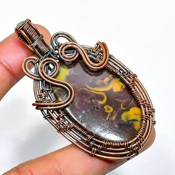 Bamboo Jasper Gemstone Handmade Copper Wire Wrap Jewelry Pendant 2.36 2.36 коричневый