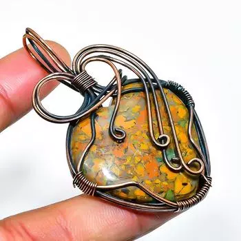 Bamboo Jasper Gemstone Handmade Copper Wire Wrap Jewelry Pendant 2.36 2.36 коричневый