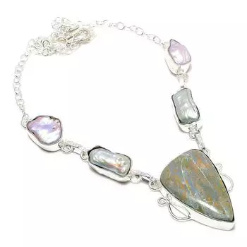 Ювелирное ожерелье из серебра 925 пробы с бамбуковой яшмой и жемчугом 18 дюймов V2F34 коричневый